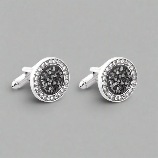 French Shirt Cufflinks with Round Rhinestones