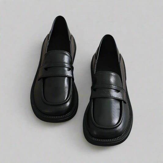 Black British Autumn Leather Flats