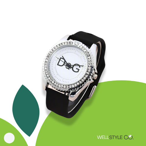 Quartz Watch with Leather Strap & Rhinestone Dial