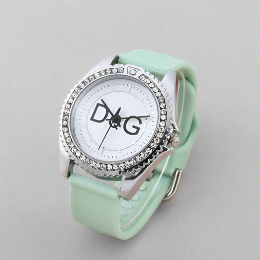 Quartz Watch with Leather Strap & Rhinestone Dial