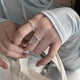 Silver Bow Tie Ribbon and Geometric Open Finger Ring