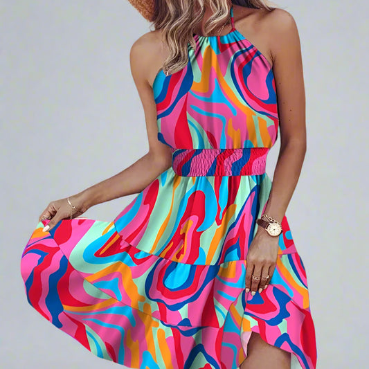 Summer Printed Backless Vest Dress